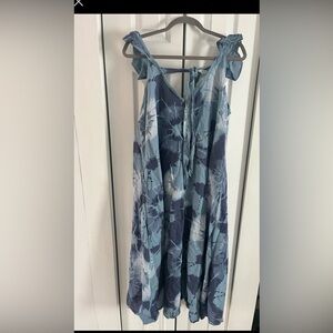 Tie-Dye Blue Maxi Dress - Women's Flowing Italian linen  Dress Sz Large